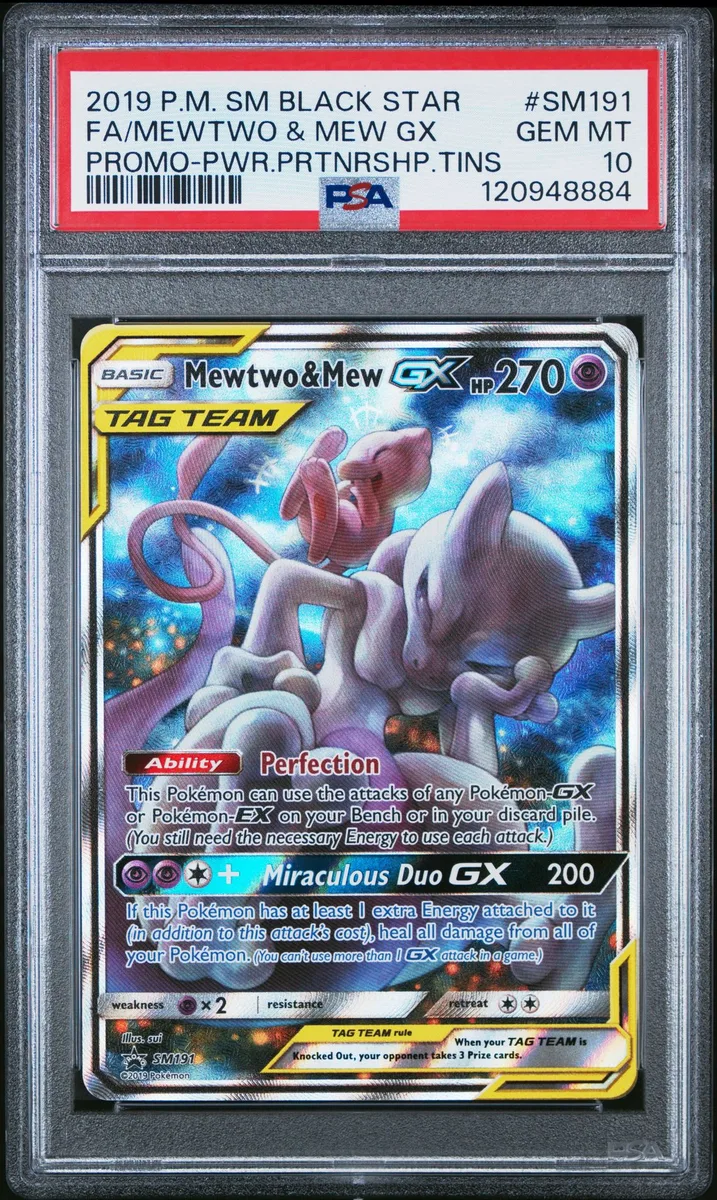2019 POKEMON SM BLACK STAR PROMO #SM191 FA/MEWTWO & MEW GX PROMO-PWR.PRTNRSHP.TINS