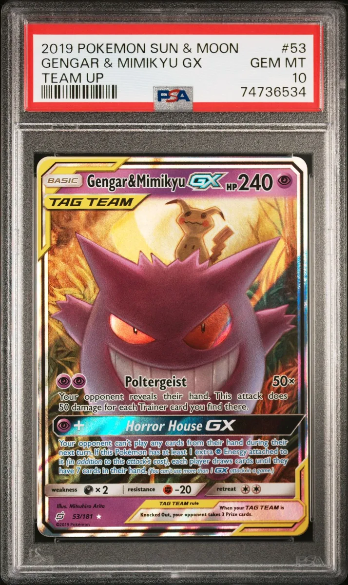 2019 POKEMON SUN & MOON TEAM UP #53 GENGAR & MIMIKYU GX TEAM UP