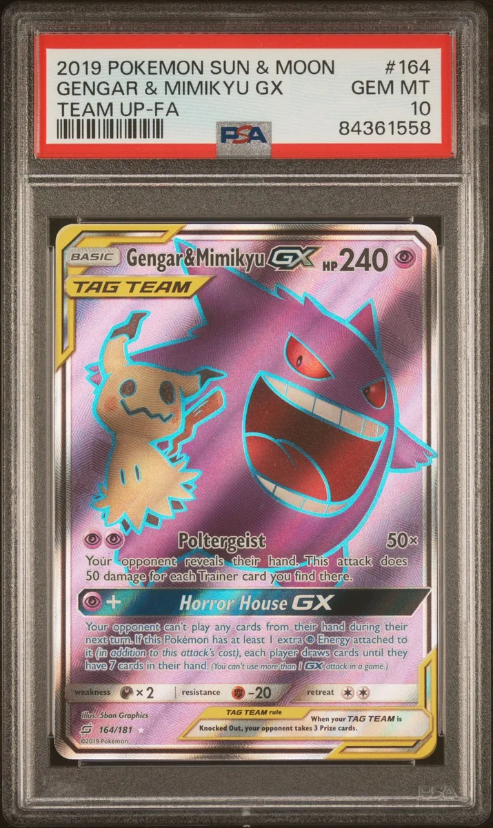 2019 POKEMON SUN & MOON TEAM UP #164 GENGAR & MIMIKYU GX TEAM UP-FA